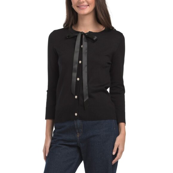 CABLE & GAUGE Black Oversize Bow Cardigan - Picture 1 of 2